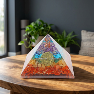 Rozrin Crystals Handmade Polished Resin Pyramid with Crystal Inlay and Copper Coil Home Decor - Product Image 2
