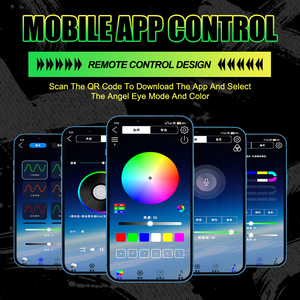 2 trong 1 5D <span class=keywords><strong>Led</strong></span> mắt thiên thần đèn Pha RGB <span class=keywords><strong>LED</strong></span> Halo vuông vòng ánh sáng ứng dụng điều khiển DRL ban ngày Chạy ánh sáng đèn giao hưởng cho xe - Product Image 5