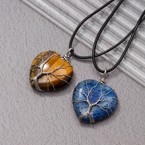 Collier pendentif coeur en cristal de guérison naturel pour femmes fil de pierre précieuse enveloppé dans un arbre mignon vie amour en forme de conception chaîne de corde - Product Image 5