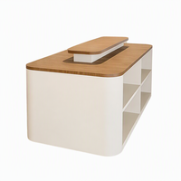 Comptoir de présentation de produits moderne haut de gamme en MDF avec éclairage LED à 3 niveaux et rangement pour kiosque commercial