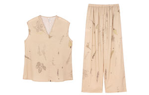 Ensemble de pyjama d'été <span class=keywords><strong>chic</strong></span> sans manches, respirant, imprimé botanique artistique, pour femmes, vêtements de nuit décontractés, vêtements de maison - Product Image 5