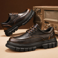 Chaussures habillées en cuir pour hommes, style marche, chaussures de ville, mode, lacets, style britannique, plateforme épaisse, chaussures de travail décontractées