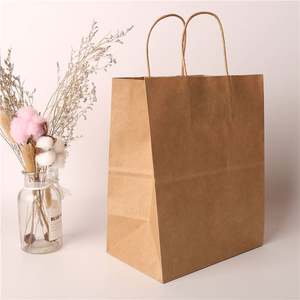 Sac en papier kraft brun écologique de qualité supérieure pour la vente en gros de produits de restauration rapide à emporter avec poignée, 27*21*14cm - Product Image 2