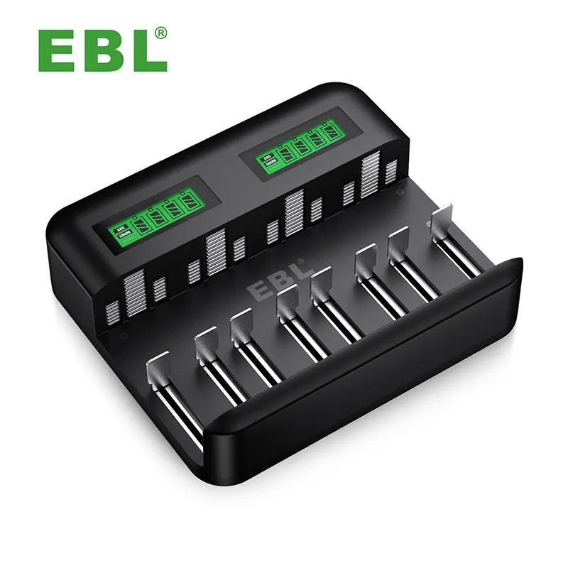 Carregador de baterias ebl sub c d aa aaa, 8 espaços, portátil, bateria inteligente, com tela lcd