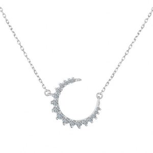 Dylam New Trending Design 925 Silver Link Chain <b>D</b> VVS1 Moissanite Stones Crescent Shape Pendant <b>Necklace</b> for Daily for Gift - Product Image 1