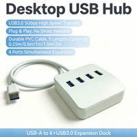 Hub USB 3.0 de 4 Puertos para Escritorio, 5Gbps SuperSpeed, Base de Expansión Duradera de ABS para PC, Laptop, MacBook Pro, Windows, Divisor USB en Stock