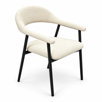 Chaise de salle à manger moderne de style nordique avec dossier incurvé, revêtement en tissu bouclé, chaise d'appoint en tissu sherpa avec pieds en métal noir pour restaurant
