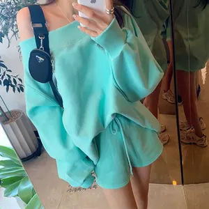 Custom Summer Women's Strapless Hoodide Set Cotton Letters Sweatshirt Shorts 2 Piece Sets Sexy Hoodie Sets For Ladies