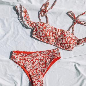 ชุดว่ายน้ำผู้หญิงแบบ OEM สั่งทำได้ ลายพิมพ์/ลายจุด ด้านหน้า XL ไร้รอยต่อ ผูกข้าง ทรงวีสตริง บิกินี่ทรงสามเหลี่ยม แบบผูกคอ ชุดว่ายน้ำวันพีซ - Product Image 5