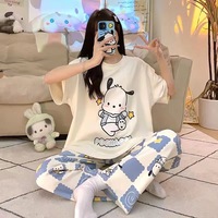 Conjunto de Pijamas de 2 Piezas de Alta Calidad, Suaves y Cómodos, para Mujer, Manga Corta, Pantalones Largos, Ropa de Dormir Moderna para Mujer, para Usar en Casa o al Aire Libre
