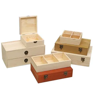 Wholesale Light Weight Custom Small Gift Simply Square Unfinished Wooden Box Storage with Lid