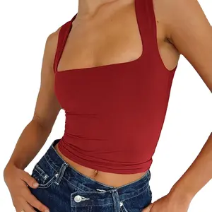 Top Camiseta feminina de verão sem mangas slim fit básico para mulheres