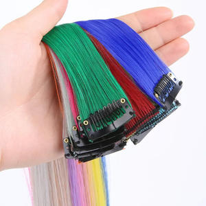 Vente chaude 22 pouces Extensions de <span class=keywords><strong>cheveux</strong></span> synthétiques longue ligne droite Clip sur les extensions de <span class=keywords><strong>cheveux</strong></span> pièces de <span class=keywords><strong>cheveux</strong></span> colorés perruques en gros - Product Image 6