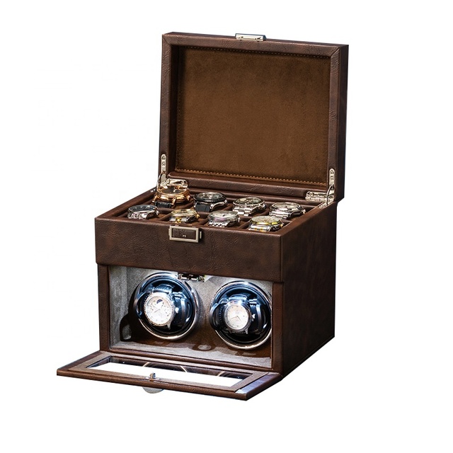 Quiet 8+2 Motor Automatic Double Layer Watch Winder with Leather Storage Case for Watches Collection