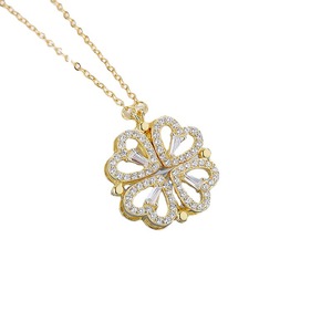 Collar de trébol de 4 hojas, Plata de Ley 925, Micro Zirconia pavimentada, estilo de corazón de moda, colgante de trébol de cuatro hojas de la suerte - Product Image 3