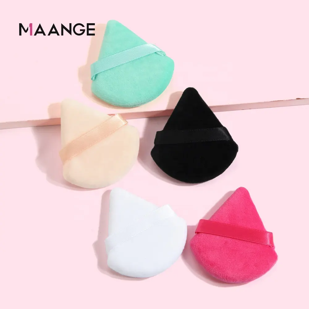 Maange Manufakturing Puff Kosmetik Velvet, Puff Bubuk Segitiga 5 Buah