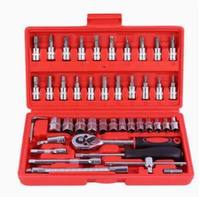 Juego de Llaves Multifuncionales para Reparación de Automóviles de 46 Piezas, Caja de Herramientas Manual Universal, Herramientas Manuales Pequeñas que Incluyen Juego de Vasos