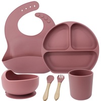 Ensemble de sevrage pour bébé en silicone 6 pièces : assiette à ventouse, tasse souple, bavoir, bol, ustensiles – Qualité alimentaire, écologique, non toxique, imperméable, réutilisable