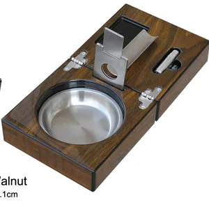 Specialized Premium Stainless Steel Cigar Accessories Wooden Portable Folding Cigar Ashtray