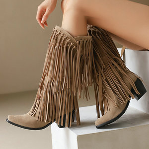 SHIKOL <span class=keywords><strong>botas</strong></span> hasta la rodilla para <span class=keywords><strong>mujer</strong></span> con flecos de talla grande 16 moda al aire libre país desierto fiesta señoras vaquera occidental mujeres <span class=keywords><strong>botas</strong></span> de vaquero - Product Image 6