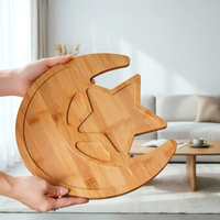 Plateau à fruits secs en bambou, motif étoile et lune, à compartiments, pour la maison, le salon, pour bonbons, noix et en-cas, vente chaude