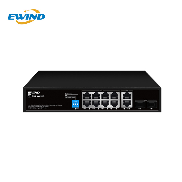 Factory Price 12 Port  Gigabit PoE Network Switch 10/100/1000mbps 2 GE RJ45 Uplink 2 SFP Slot Intelligent PoE Switch