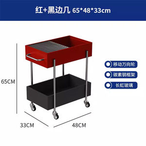 รถเข็นขนาดเล็กหลายชั้นสไตล์วินเทจ ชั้นวางของโลหะขนาดใหญ่แบบเคลื่อนย้ายได้ โต๊ะข้างโซฟาสำหรับเก็บอาหาร - Product Image 4