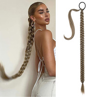 Postiche synthétique longue tressée 32 pouces, queue de cheval crépue lisse pour femmes, Extension capillaire marron foncé