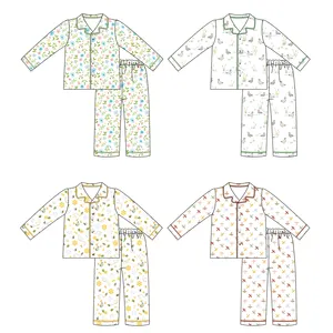 Yiwu fabrik großhandel jungen schlafanzug baumwolle cartoon niedlicher druck zweiteilig langer Ärmel pyjama für kleine jungen kinder kinder