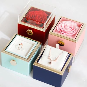 Wholesale Valentines Day Gift preserved roses ring box eternal rose flower necklace jewelry boxes in acrylic box for women girls