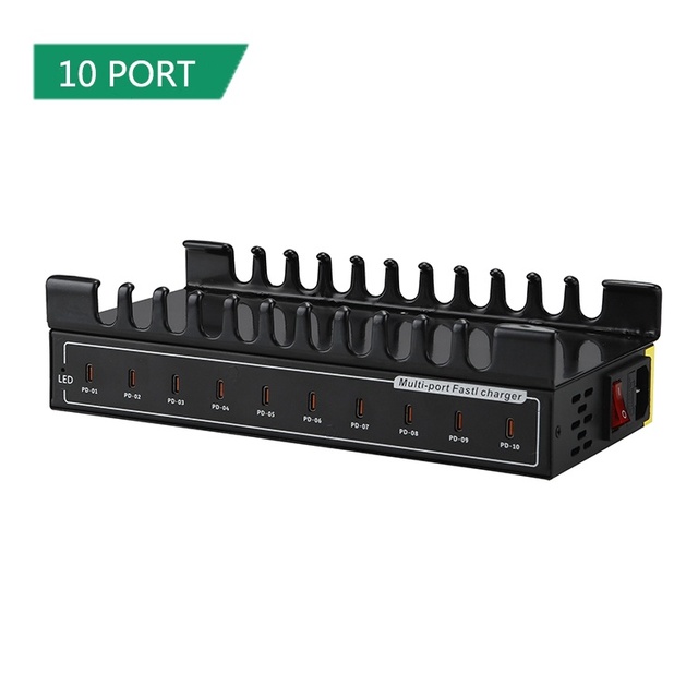 200W 10 Ports Fast Charging Dock PD Charger Station Organizer for Multiple Devices Designed for iPad iPhone Tablet Iwatch Laptop