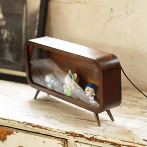 Bán buôn tùy chỉnh kích thước hiện đại đôi Tier gỗ LED ánh sáng mù hộp lưu trữ đồ chơi hiển thị trường hợp rắn gỗ nâu - Product Image 5