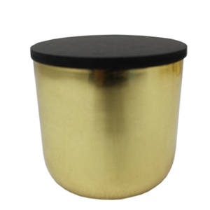 Caja de almacenamiento de forma redonda de hierro y madera chapada en latón, hecha a mano con tapa de Color negro, personalizada, venta al por mayor - Product Image 1