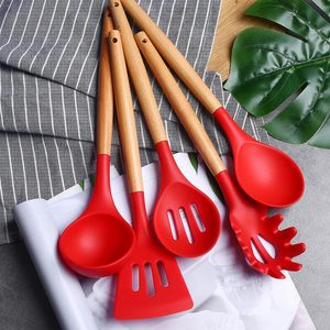 Accessoires de cuisine en silicone, ustensiles de cuisine, articles de cuisine avec manches en bois - Product Image 5