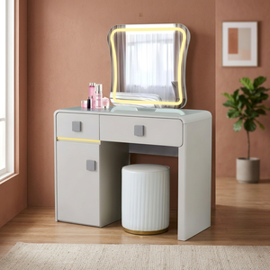 Modern Makeup <b>Vanity</b> <b>Table</b> With Lighted <b>Mirror</b> Storage Desk For Bedroom Furniture - Product Image 2