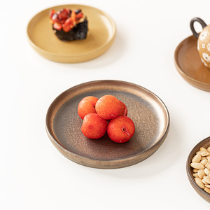 <b>Ceramic</b> Serving <b>Plate</b> Round Crackle Glaze Handmade Retro Design For Party Dishes - Product Image 2