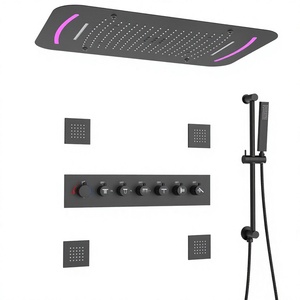 Grifos de Lujo para Sistema de Ducha LED, Mezclador de Ducha con Cascada de Lluvia y Burbujas, Gran Caudal de Agua, Termostático, de Latón - Product Image 3