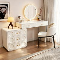 Table de toilette de luxe légère, vintage, moderne et minimaliste, style français, avec miroir intégré, rangement pour maquillage et tabouret assorti, pour hôtel