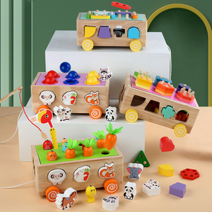 Casse-tête en bois multifonctionnel 6-en-1 Jouet éducatif pour enfants Éducation précoce Jeux sensoriels Carotte Tirer les insectes Jouets éducatifs - Product Image 3