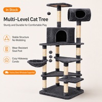 Arbre à chat multi-étages en gros de 165 cm avec tube, niche, hamac et poteau à gratter en sisal pour plusieurs chats