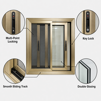 Ventana Corredera de Aluminio con Doble Acristalamiento Moderna, Aislamiento Acústico y Energético, Ventana de Vidrio Resistente a Huracanes para Exteriores de Casas y Apartamentos