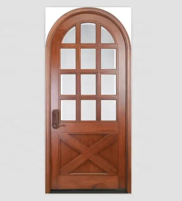American craftsman style double glazed round top wood doors exterior and interior