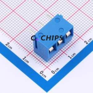 MX300R-5.0-03P-BU01-Cu-Y-A Screw Terminal Block Bent Lead Through Hole,P=5mm Connector 1x3P 5mm Green Right Angle Insert - Product Image 2