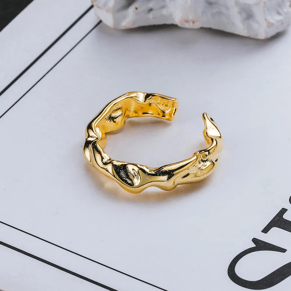 Ambachtelijke Wolf Fijne Sierlijke Minimalistische Sieraden 18K Vergulde 925 Strook Verstelbare Onregelmatige Ring Voor Mannen Vrouwen