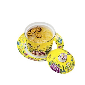 搪瓷陶瓷小汤杯中式植物便携式骨瓷炖锅带盖家庭餐厅酒店 - Product Image 5