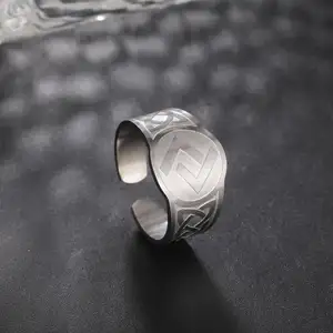 24 Nordic Runes huruf Viking Cincin Wanita Pria jimat dapat disesuaikan Celtics simpul Pasangan cincin perhiasan