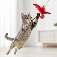 Jouet à mâcher en sisal pour chat, bâton interactif double texture avec plumes et balle rebondissante marbrée, pour l'exercice des chatons d'intérieur
