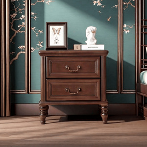 American Luxury Solid Wood <strong>Bedside</strong> <strong>Table</strong> with <strong>Retro</strong> Korean Pastoral Style Nightstand Counter Lamp Cabinet Drawer Storage Cabinet - Product Image 3