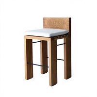 Tabouret de bar vintage en bois massif pour usage commercial, chaise à dossier haut en tissu, style rétro Wabi-Sabi, design de designer pour îlot de cuisine