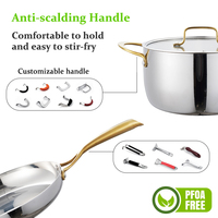 Ensemble de casseroles TIANXING avec poignée dorée et couvercle en verre, ensemble de casseroles de cuisson, antiadhésif, acier inoxydable 3 plis, casserole, soupière et marmites à bouillon
